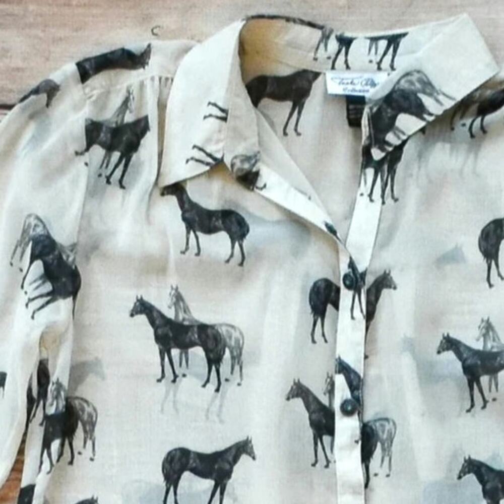 Tasha Polizzi Stallion Print Chiffon Blouse Button Down Shirt Size Medium - Picture 3 of 9